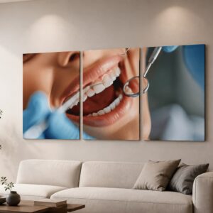 تابلو شاسی مدرن طرح دندانپزشکی و سلامت دهان - مجموعه 3 عددی