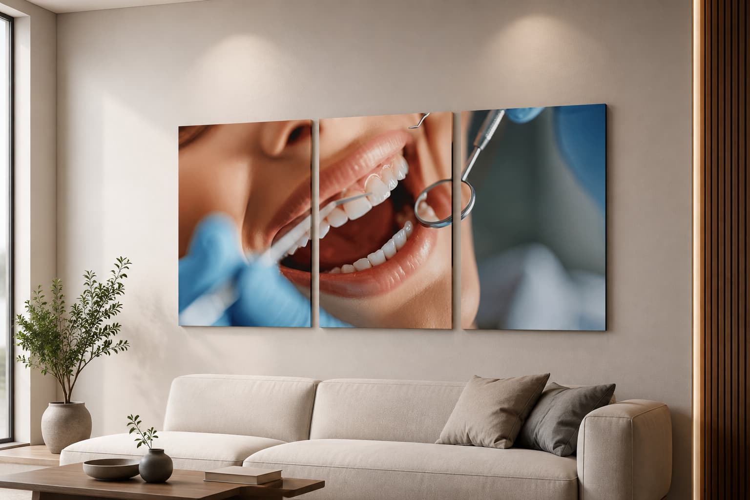 تابلو شاسی مدرن طرح دندانپزشکی و سلامت دهان - مجموعه 3 عددی