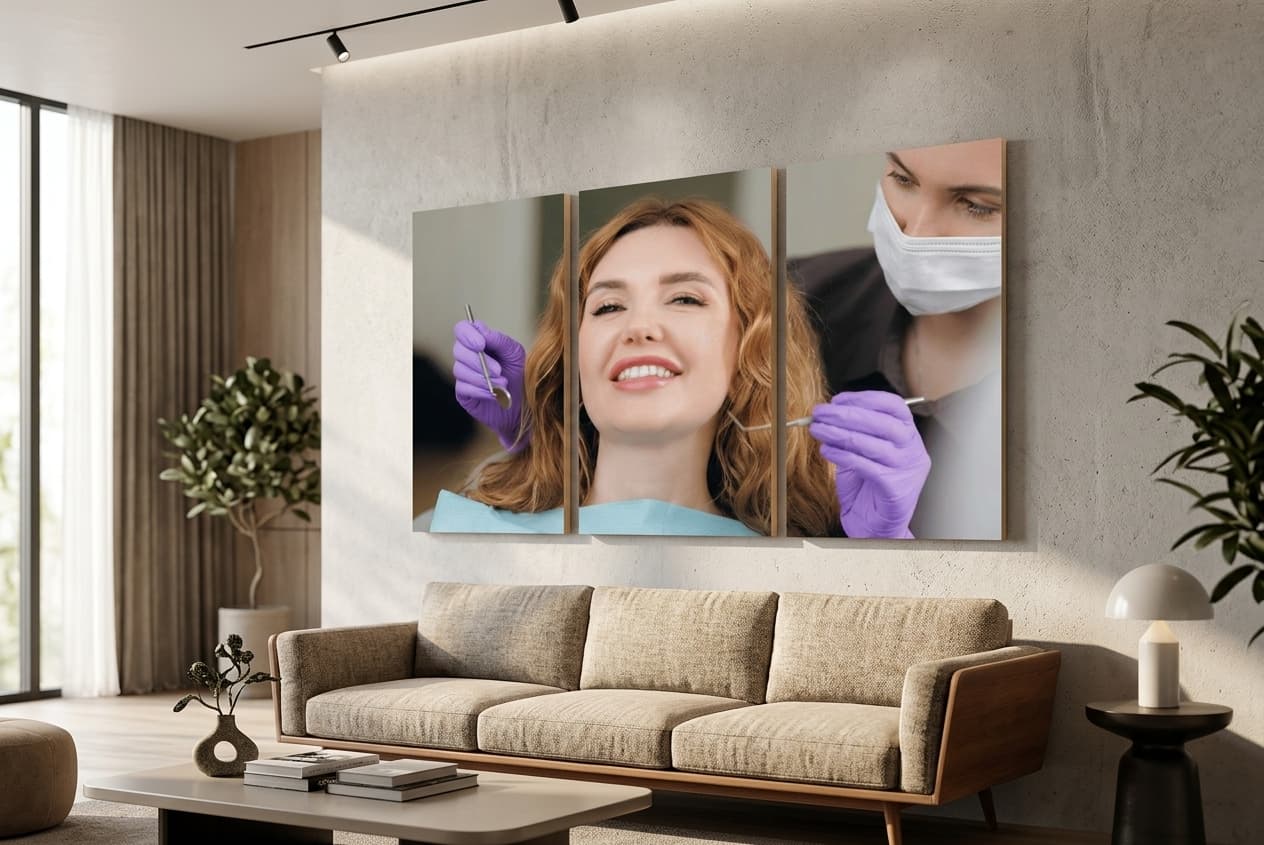 تابلو شاسی مدرن طرح لبخند زیبا . دکوراسیون دندانپزشکی - مجموعه 3 عددی